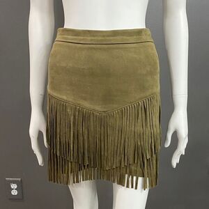 Altar'd State Olive Fringe Faux Suede Mini Skirt Size XS
